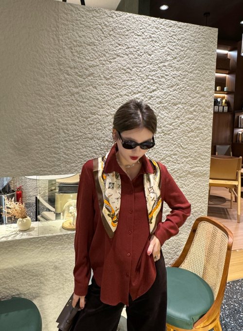 Elegant Wool Blend Shirt with Scarf - Perfect for Office or Casual Wear 1 Elegant Wool Blend Shirt with Scarf - Perfect for Office or Casual Wear