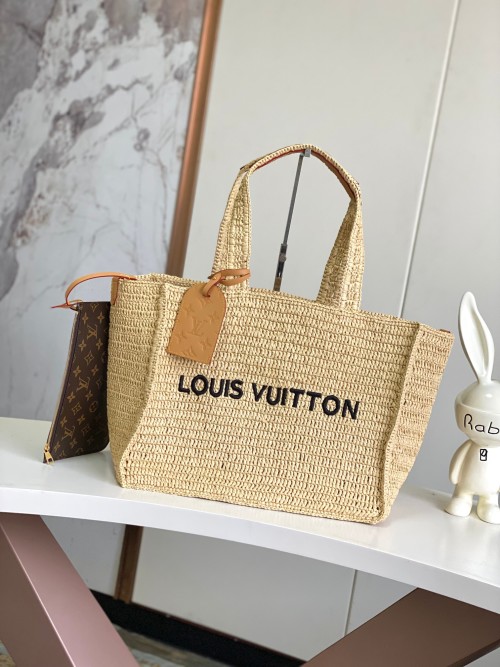 Louis Vuitton Summer Shopper Tote Bag Raffia with Leather Trim, Medium 1 Louis Vuitton Summer Shopper Tote Bag Raffia with Leather Trim, Medium