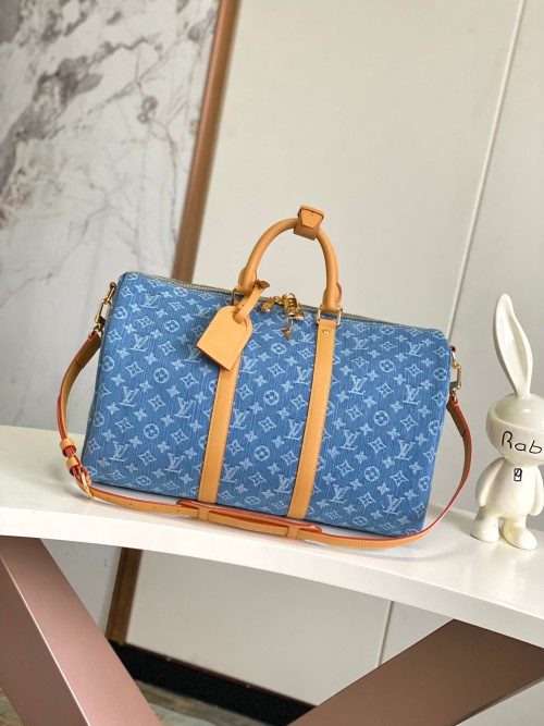 Louis Vuitton Keepall Bandouliere 45 Denim Travel Bag - Blue, 45 x 27 x 20 cm