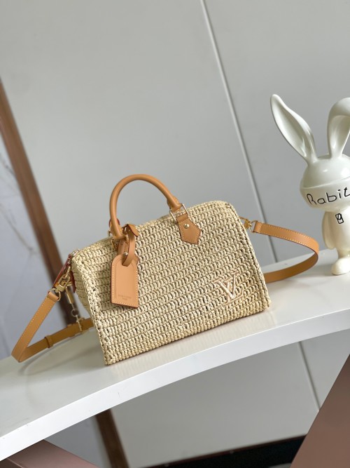 Louis Vuitton Speedy 30 Bandouliere Raffia Bag with Leather Trim 1 Louis Vuitton Speedy 30 Bandouliere Raffia Bag with Leather Trim