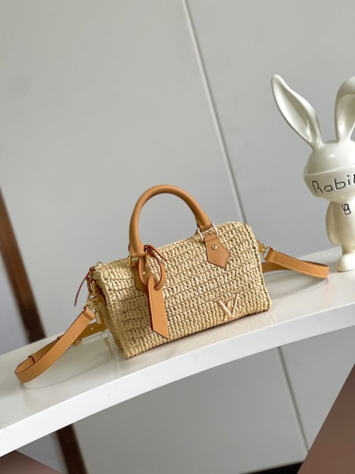 Louis Vuitton Speedy 25 Bandouliere Raffia Handbag with Leather Trim 1 Louis Vuitton Speedy 25 Bandouliere Raffia Handbag with Leather Trim