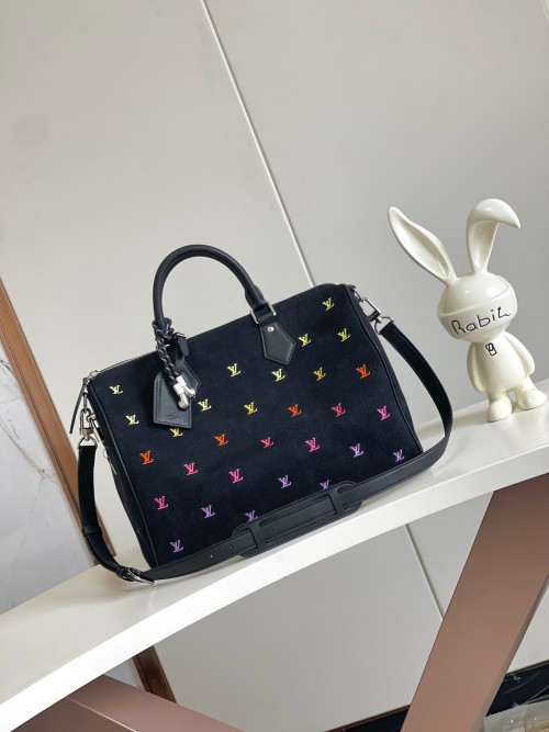 Louis Vuitton Speedy 40 Bandoulière Blason Denim Black Washed Bag 1 Louis Vuitton Speedy 40 Bandoulière Blason Denim Black Washed Bag