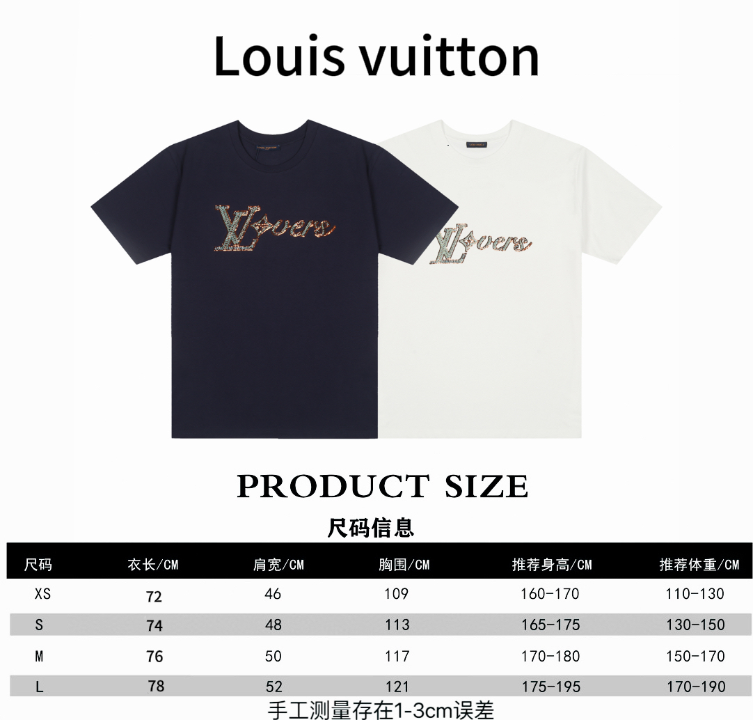 Louis vuitton*Louis Vuitton LV Feidong Heavy Industry Logotipo de cuentas Tabla de tallas de camiseta de manga corta P90