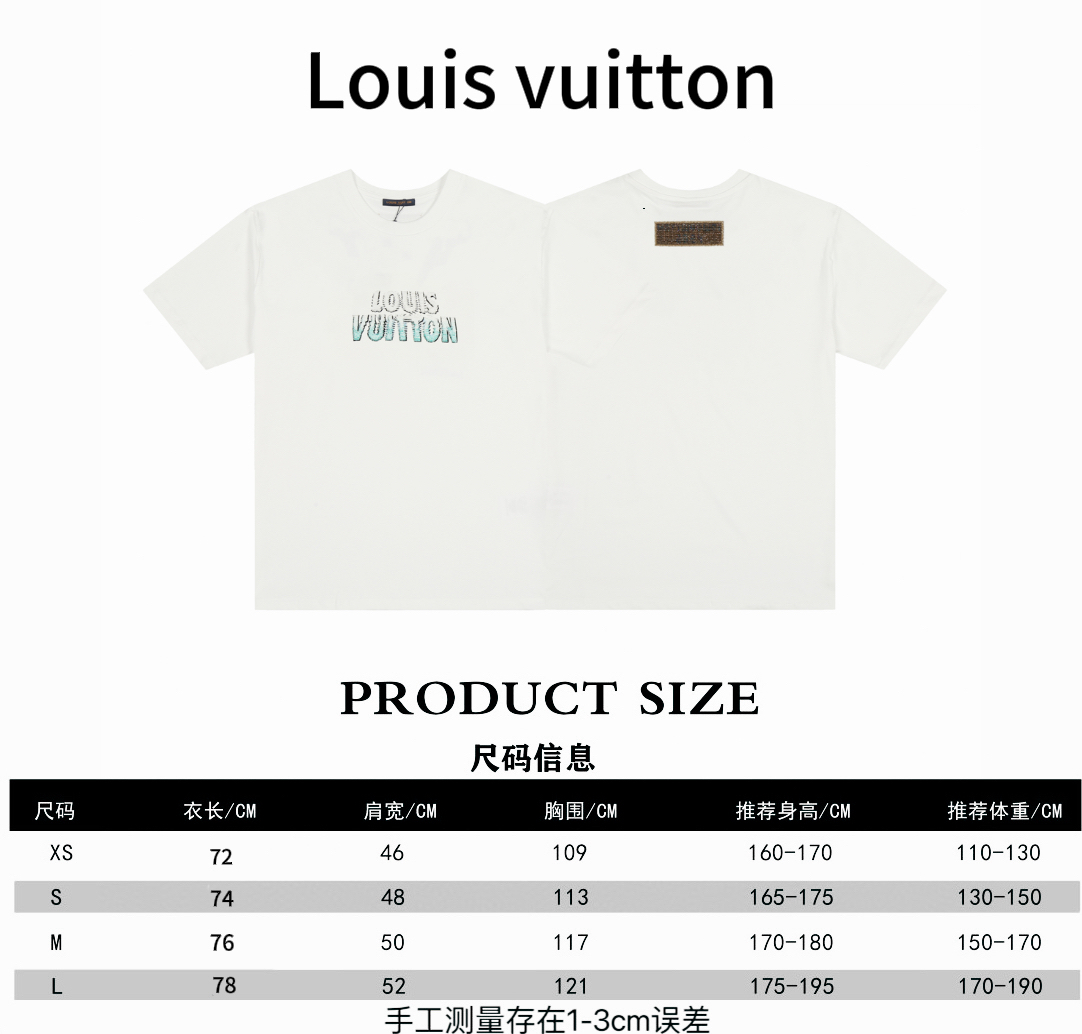 Louis vuitton* Louis Vuitton LV Tabla de tallas de camiseta de manga corta con bordado de letras y cuentas degradadas P…