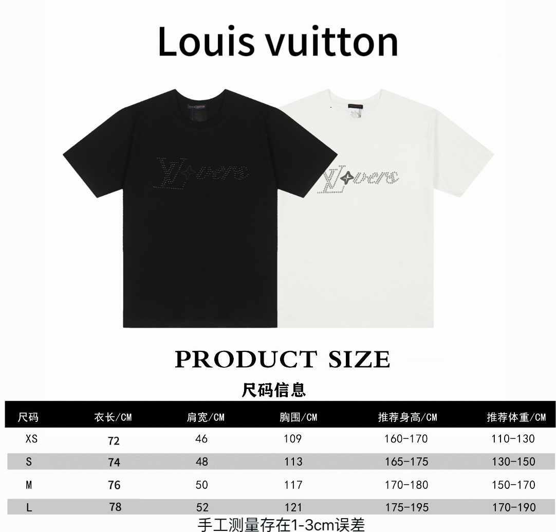 Louis vuitton* Louis Vuitton LV Fei Dong camiseta de manga corta con remaches bordados con diamantes calientes tabla de…