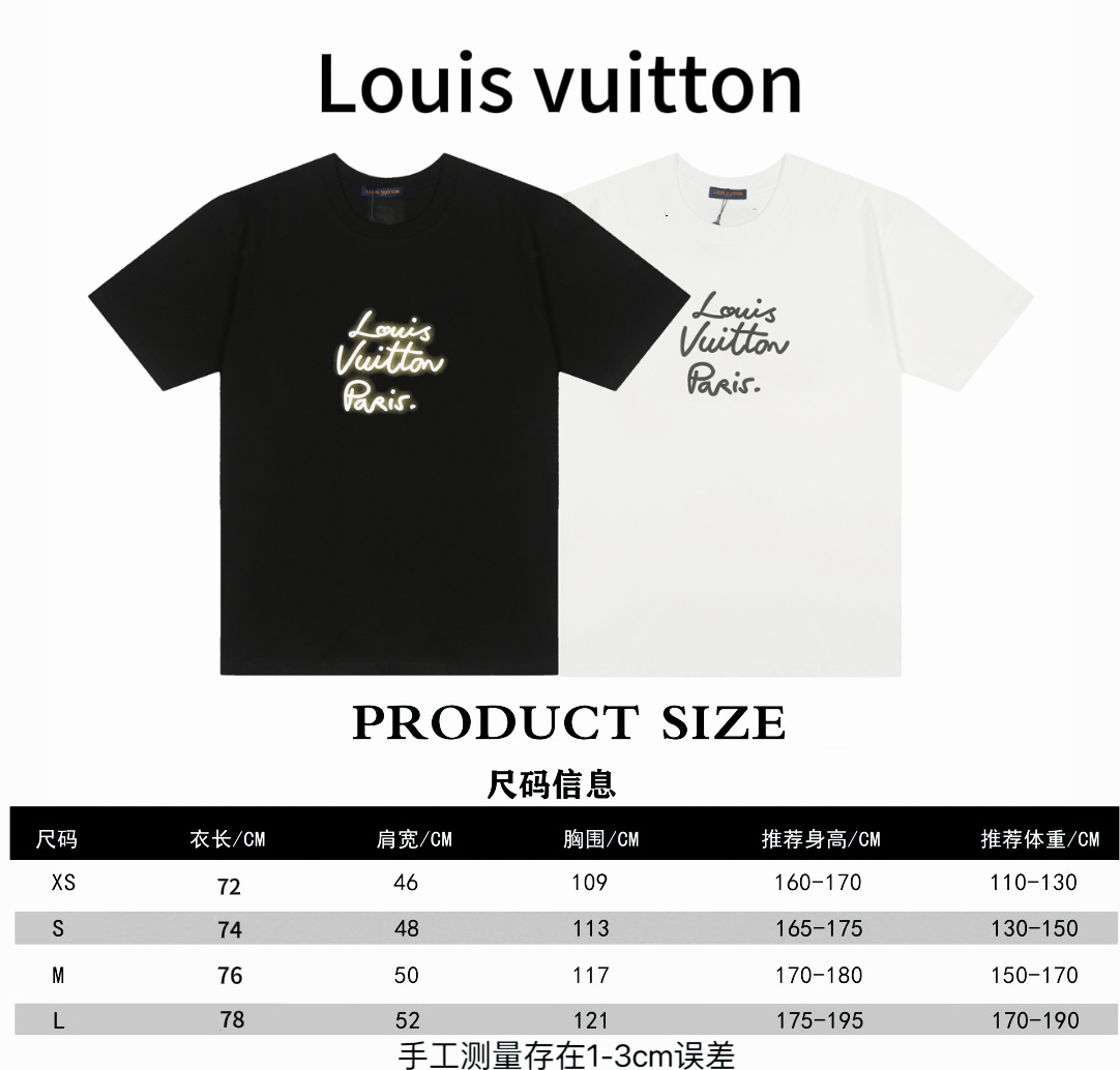 Louis vuitton* Louis Vuitton LV logo neón tabla de tallas de manga corta P78