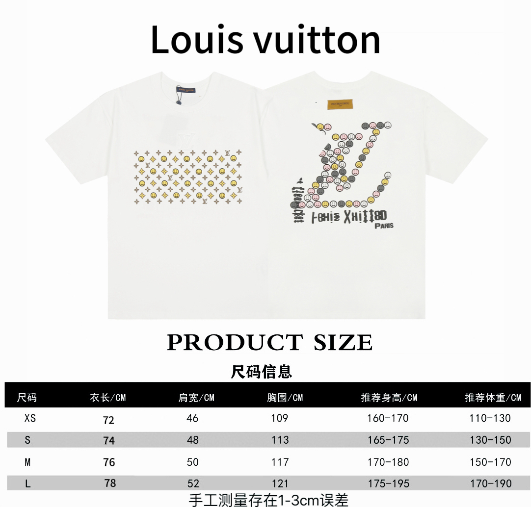 Louis Vuitton* Louis Vuitton LV estampado de cara sonriente en relieve mangas cortas en relieve tabla de tallas P85