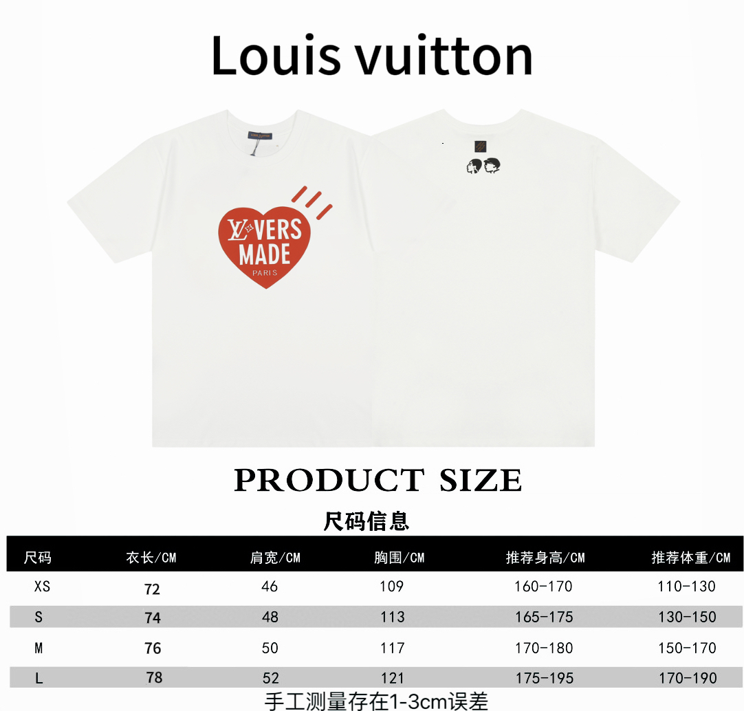 Louis Vuitton* Louis Vuitton LV muestra cartas de amor de marca compartida tabla de tallas de camiseta de manga corta P…