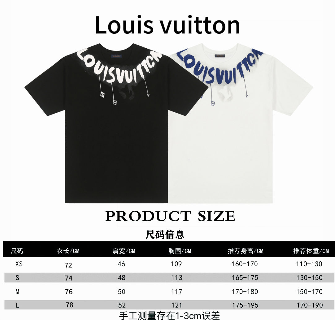 Louis Vuitton* Louis Vuitton LV letras clásicas grafiti manchado tabla de tallas de camiseta de manga corta P80