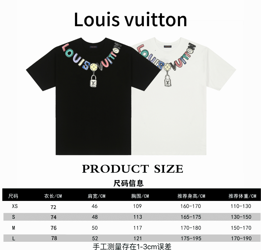 Louis vuitton* Camiseta de manga corta con estampado de cadenas y logo de letras Louis Vuitton LV Tabla de tallas P80