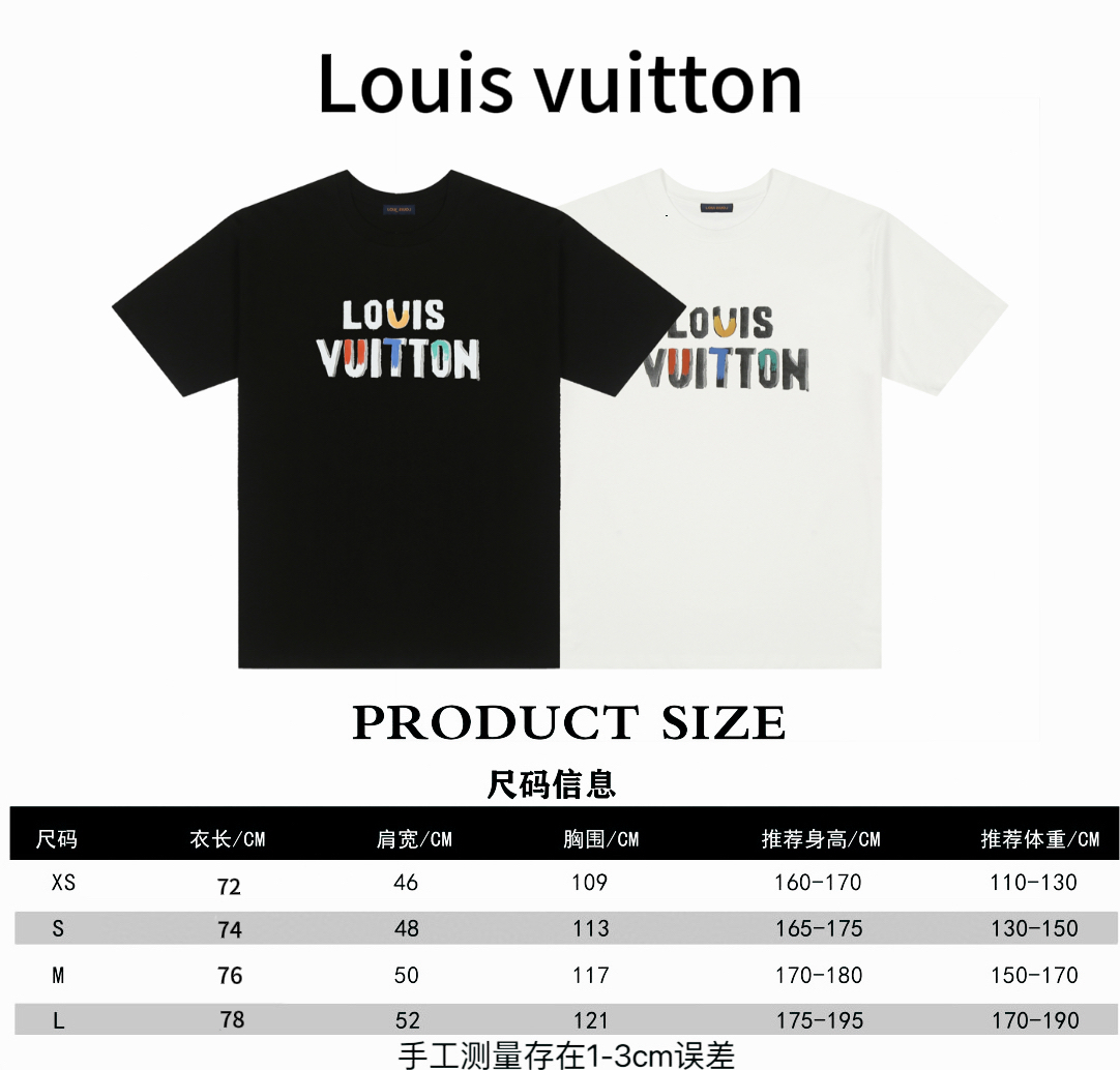 Louis vuitton* Louis Vuitton LV graffiti letras pintadas a mano estampadas tabla de tallas de camiseta de manga corta P…