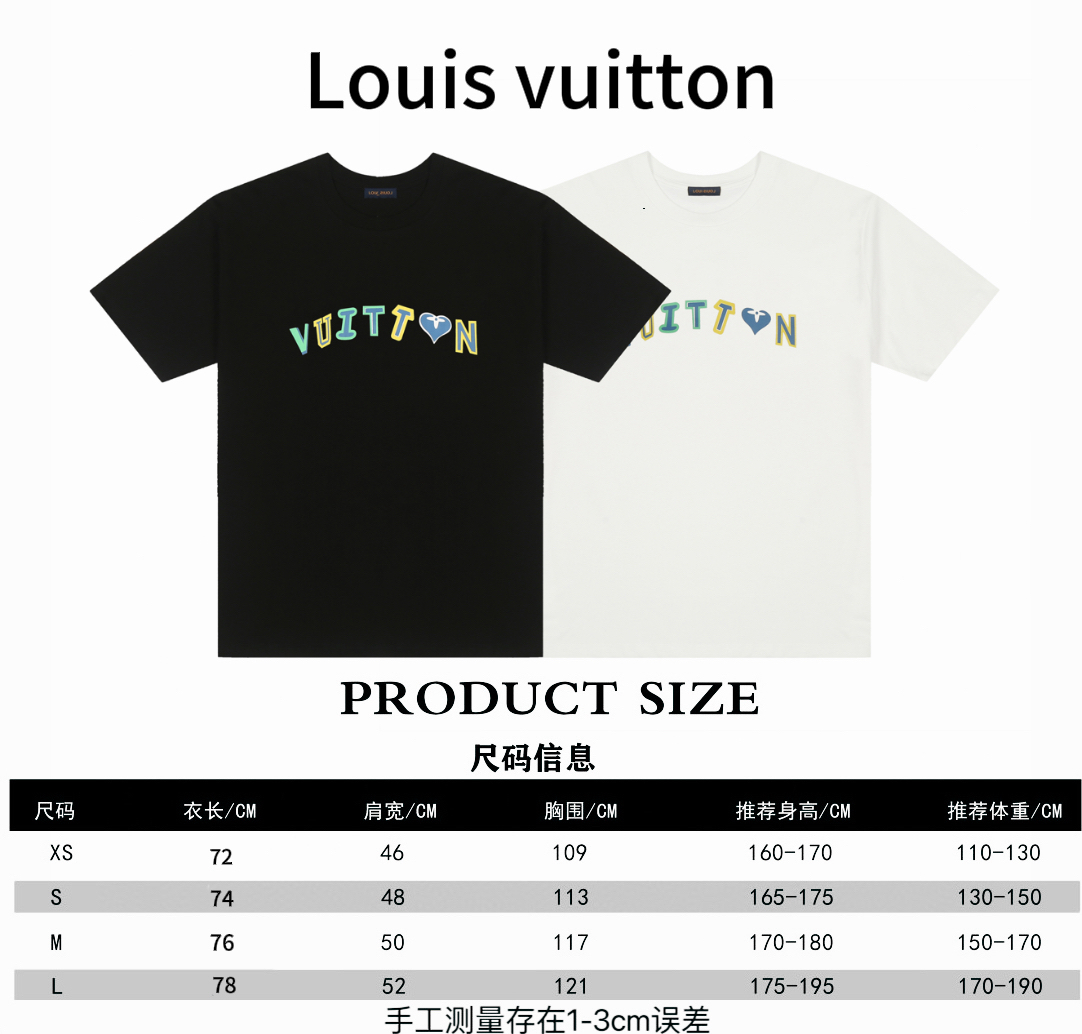 Louis vuitton* Louis Vuitton LV tabla de tallas de camiseta de manga corta con estampado de letras coloridas en la part…