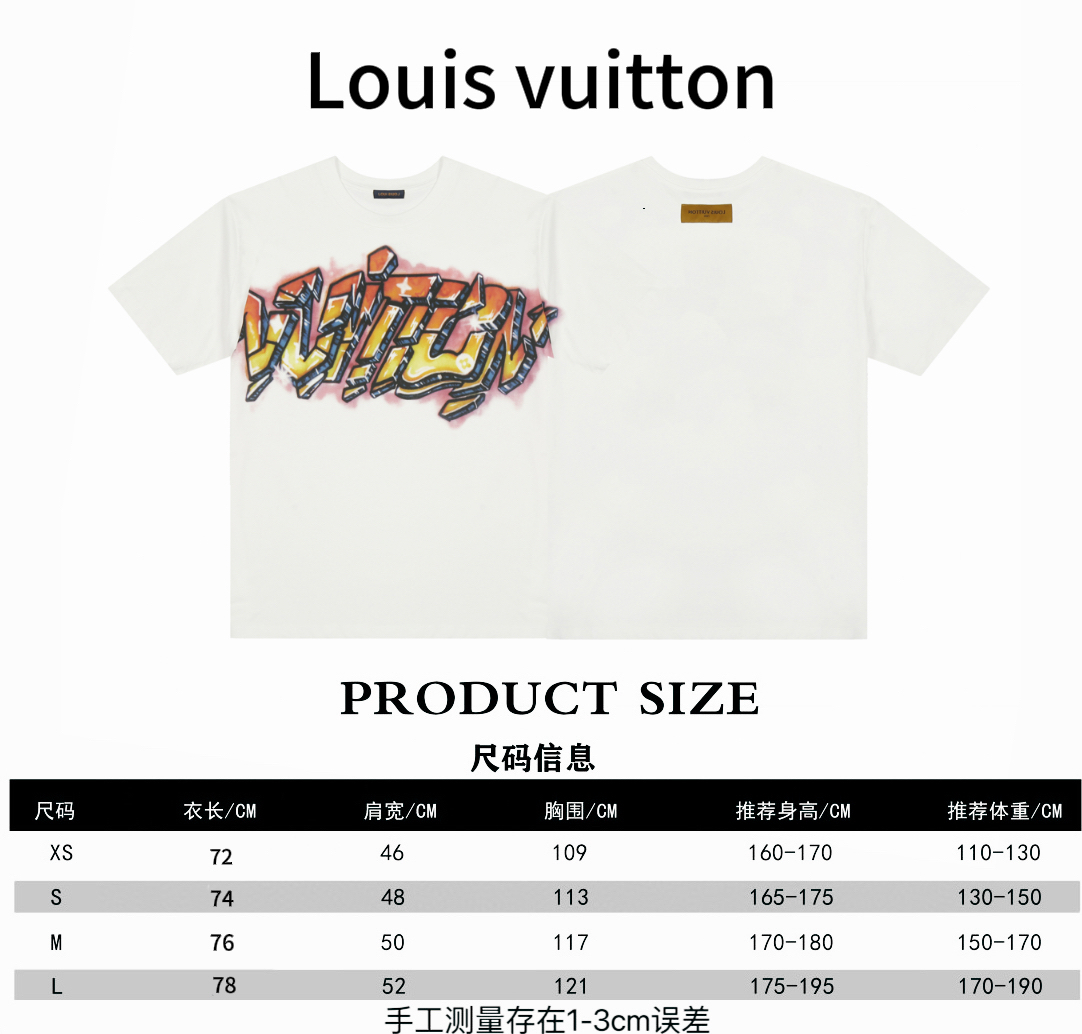 Louis Vuitton* Louis Vuitton LV Flame Graffiti Letras en aerosol directo Tabla de tallas de camiseta de manga corta P95