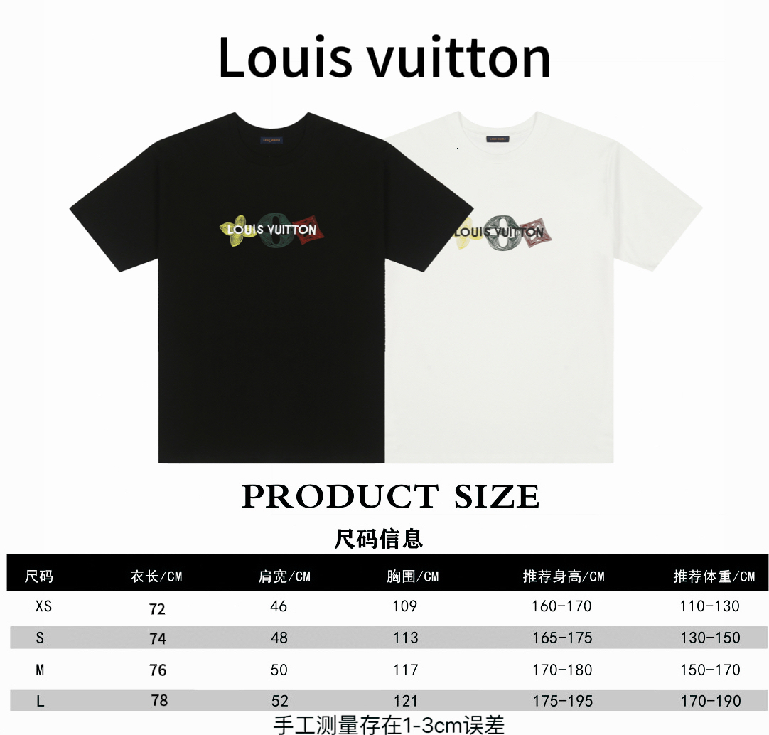 Louis Vuitton* Louis Vuitton LV Tabla de tallas de camiseta de manga corta con bordado de tres flores y letras P90