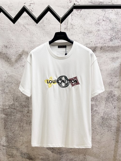 Louis Vuitton Embroidered Logo Tee - Casual Short Sleeve T-Shirt 1 Louis Vuitton Embroidered Logo Tee - Casual Short Sleeve T-Shirt
