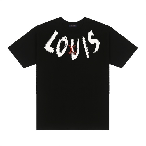 Louis Vuitton Hand-Painted Graffiti Logo Embroidered Short Sleeve T-Shirt 1 Louis Vuitton Hand-Painted Graffiti Logo Embroidered Short Sleeve T-Shirt