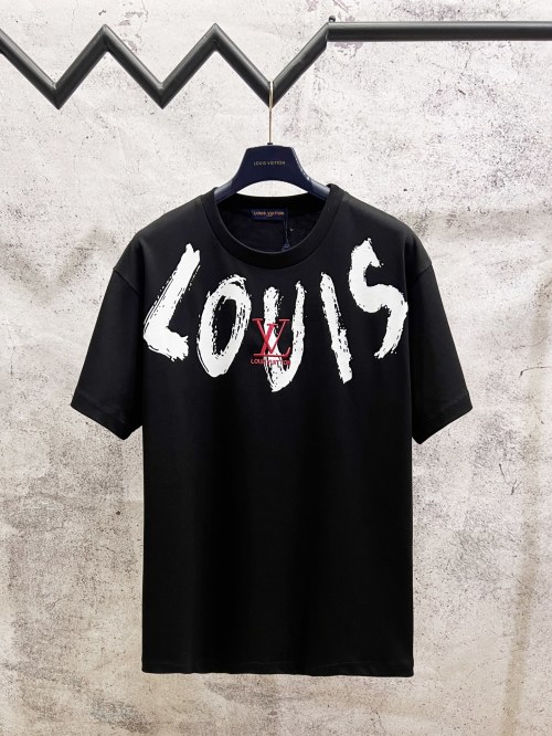 Louis Vuitton Hand-Painted Graffiti Logo Embroidered Short Sleeve T-Shirt 1 Louis Vuitton Hand-Painted Graffiti Logo Embroidered Short Sleeve T-Shirt