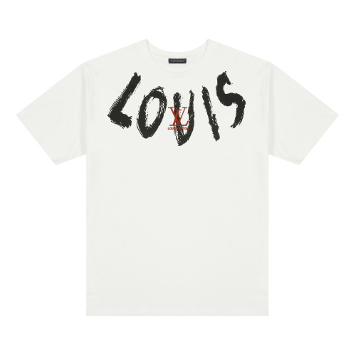 Louis Vuitton Hand-Painted Graffiti Logo Embroidery Short Sleeve T-Shirt 1 Louis Vuitton Hand-Painted Graffiti Logo Embroidery Short Sleeve T-Shirt