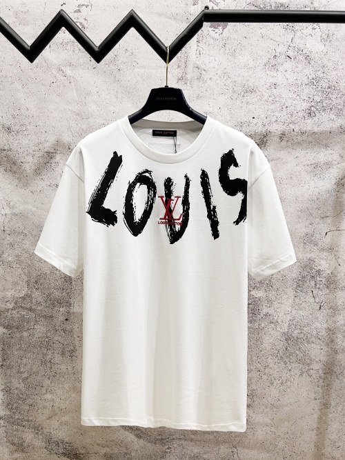 Louis Vuitton Hand-Painted Logo Embroidered Short Sleeve T-Shirt Unisex 1 Louis Vuitton Hand-Painted Logo Embroidered Short Sleeve T-Shirt Unisex