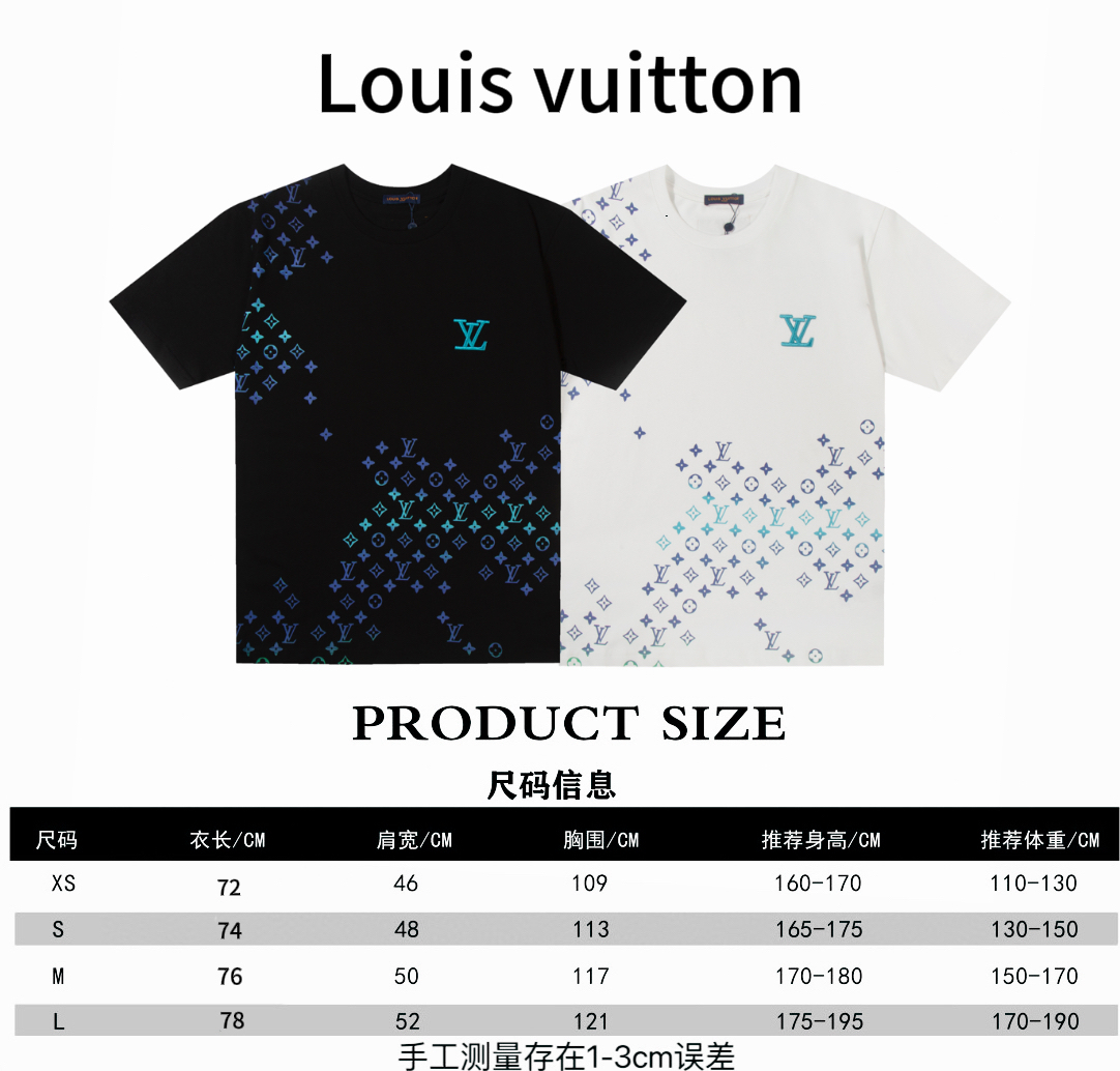 Louis Vuitton* Louis Vuitton LV Tabla de tallas de camiseta de manga corta con bordado degradado P85