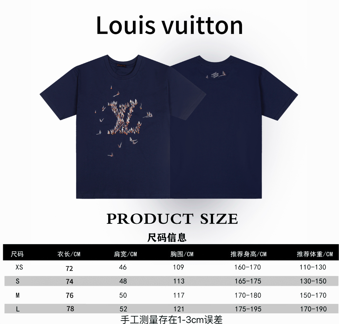 Louis vuitton* Tabla de tallas de camiseta de manga corta con bordado de vela Louis Vuitton LV P95