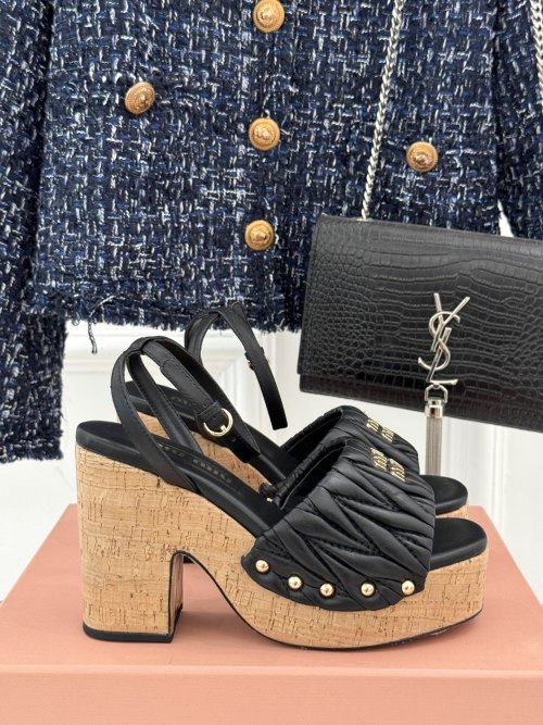 Miu Miu Black Ruffled Platform Heeled Sandals - 10cm Heel 1 Miu Miu Black Ruffled Platform Heeled Sandals - 10cm Heel