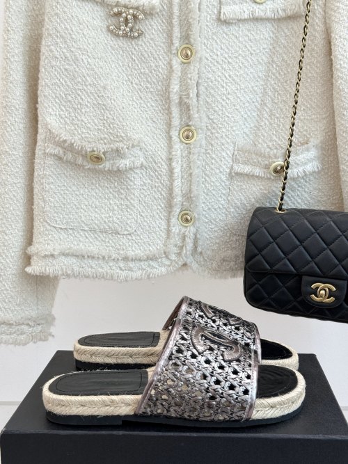 Chanel Espadrille Slides Woven Leather Summer Beach Sandals 1 Chanel Espadrille Slides Woven Leather Summer Beach Sandals