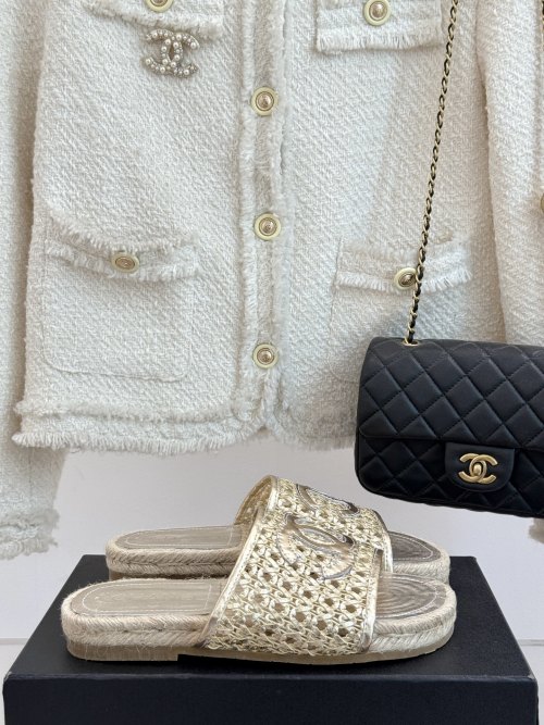 Chanel Espadrille Slides, Women's Summer Woven Sandals, Comfortable Flats