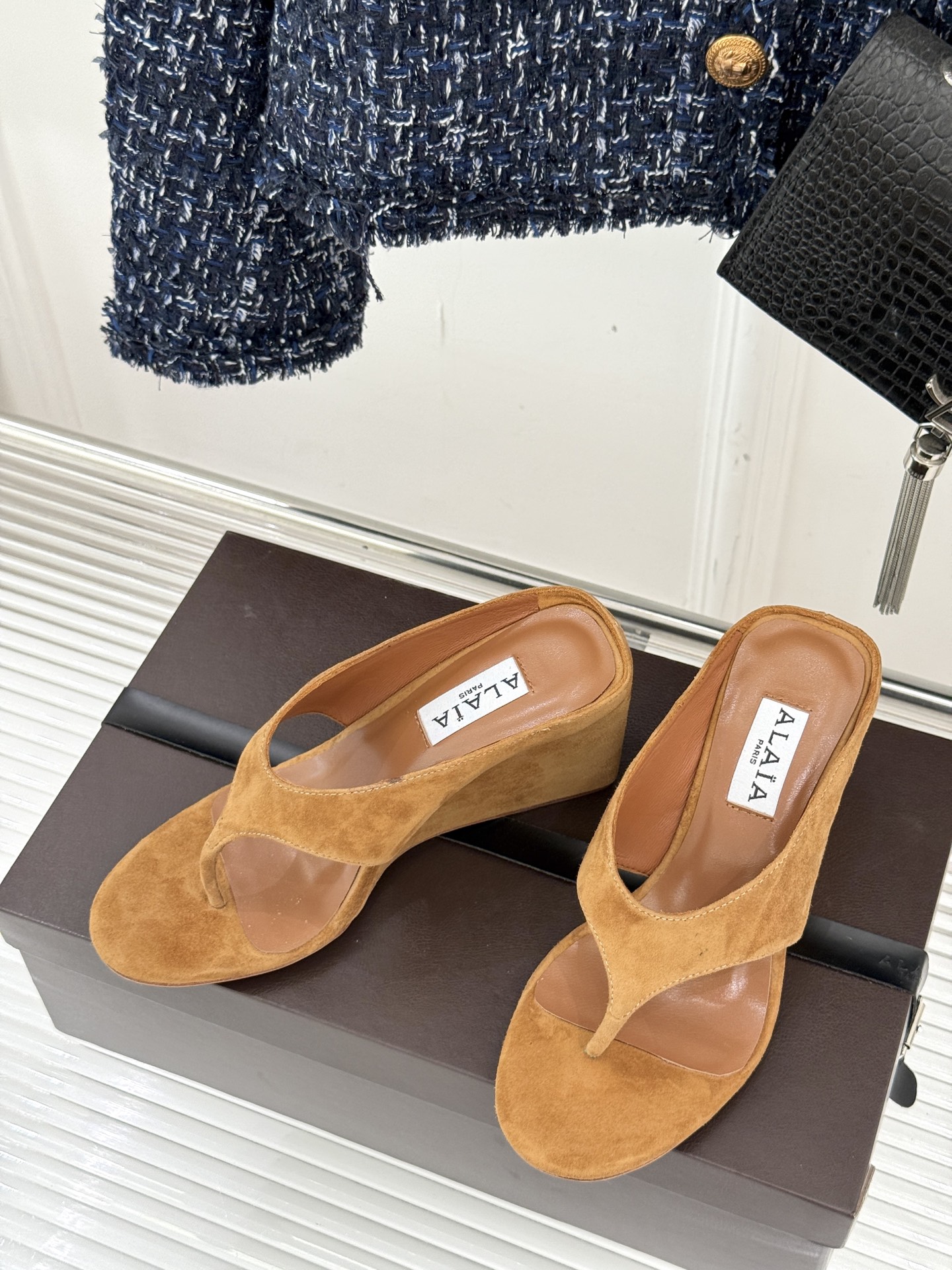 Alaia Women's Leather Wedge Thong Sandals - Stylish Summer Footwear 3 i1750773373898 3838 0 1