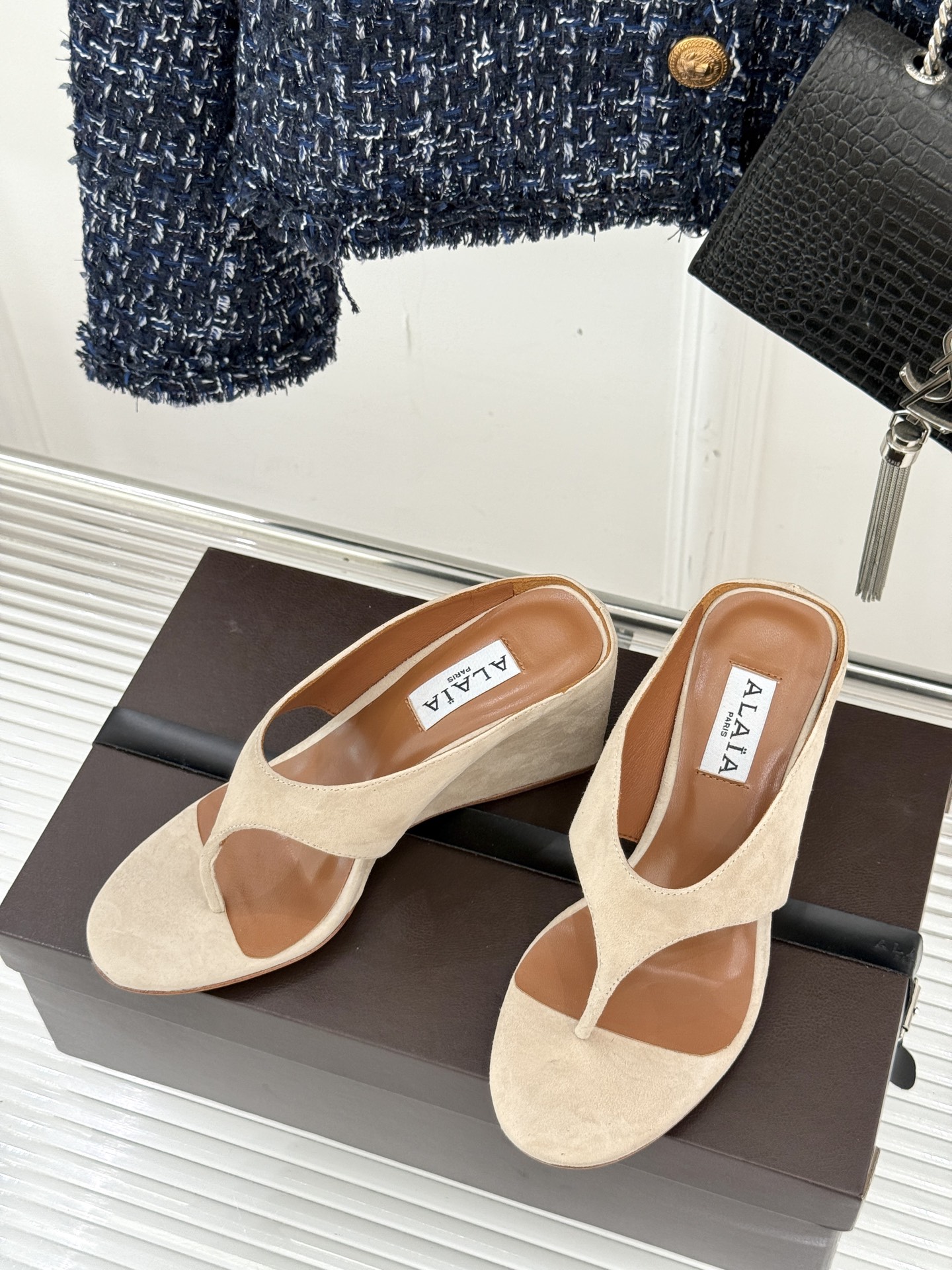 Alaia Women's Wedge Thong Sandals - Luxurious Leather Summer Footwear 3 i1750773399305 400 0 1