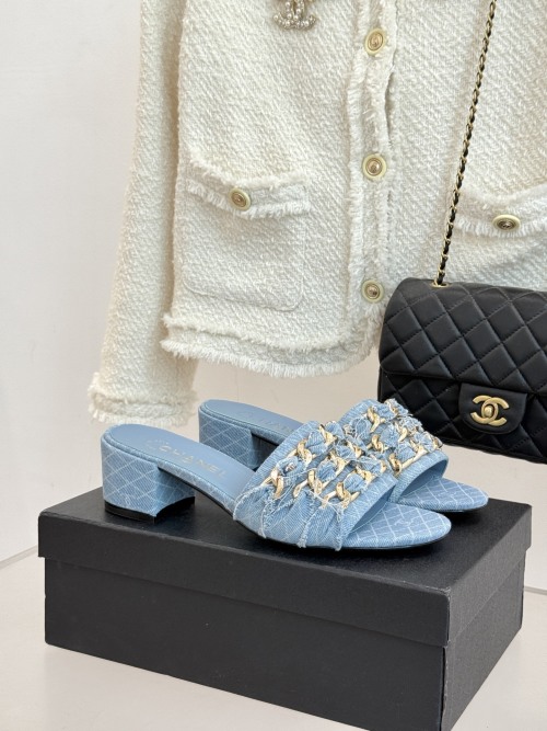 Chanel 25K Spring/Summer Chain Sandals - Blue Denim with Gold Chain 1 Chanel 25K Spring/Summer Chain Sandals - Blue Denim with Gold Chain