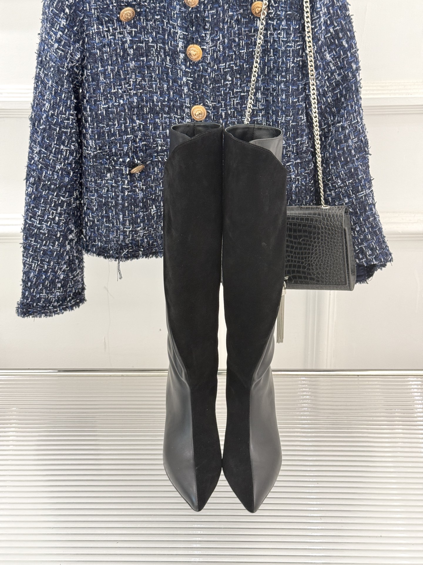Elegant Pointed Toe Knee High Boots with Sculptural Heel and Leather Detail 5 i1756829260316 1062 0 3
