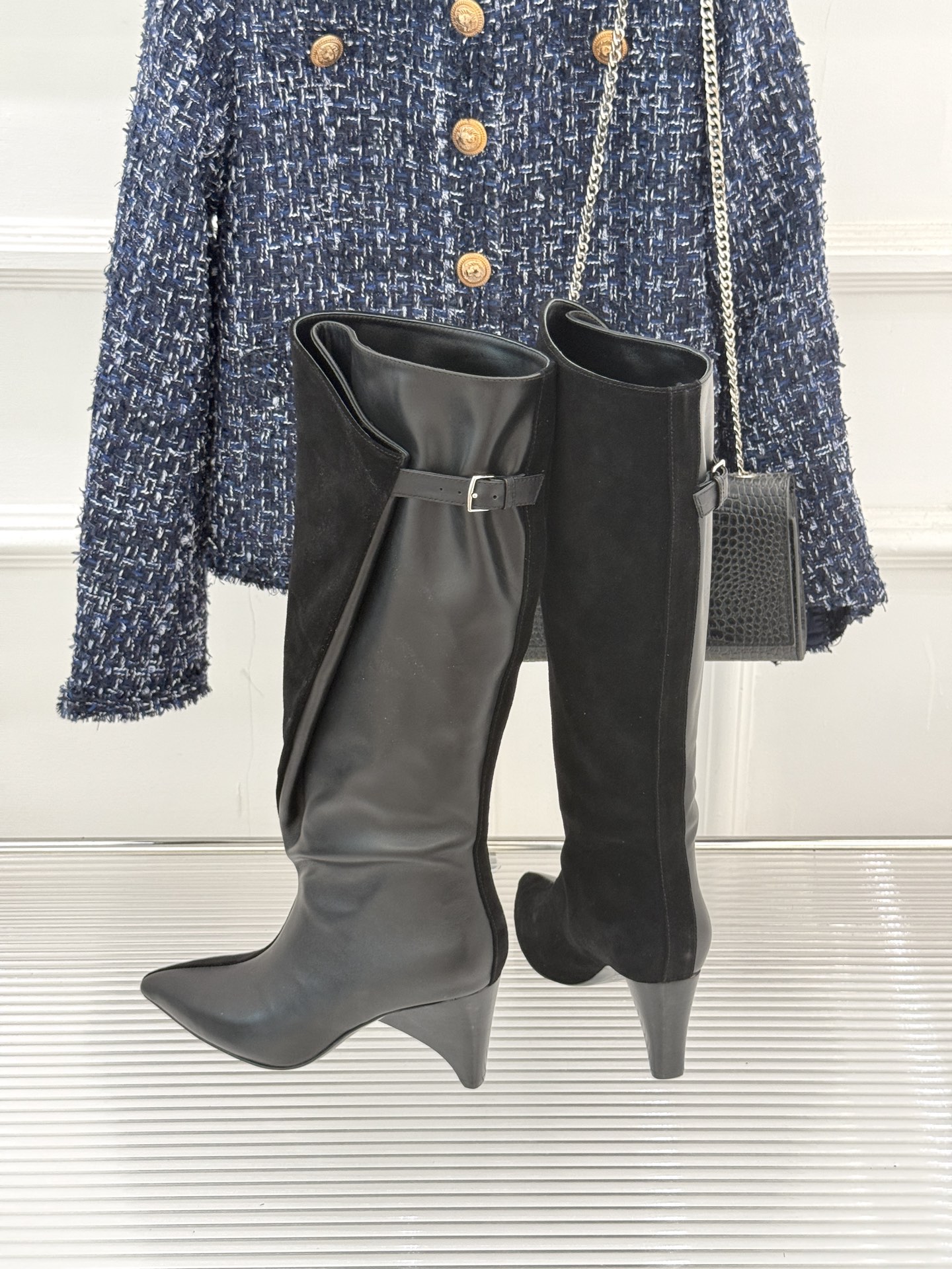 Elegant Pointed Toe Knee High Boots with Sculptural Heel and Leather Detail 7 i1756829260316 1763 0 5
