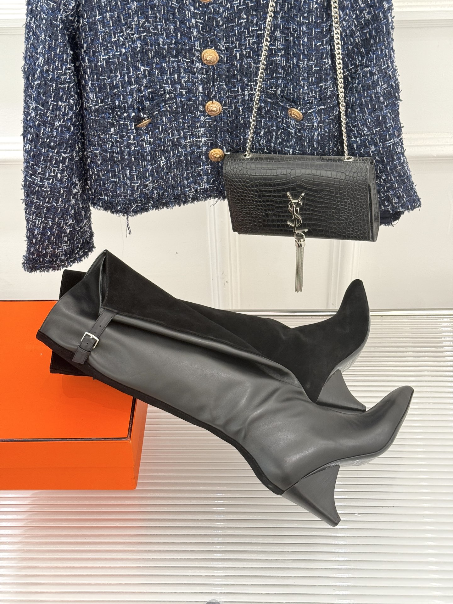 Elegant Pointed Toe Knee High Boots with Sculptural Heel and Leather Detail 6 i1756829262000 8876 0 4