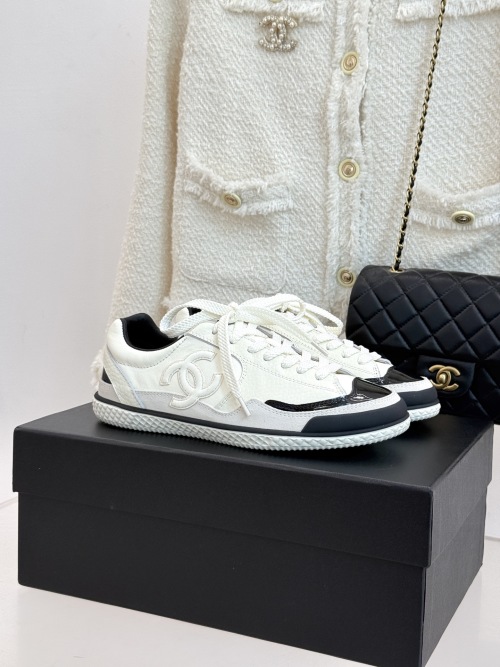 Chanel Women's White & Black CC Logo Leather Sneakers - Classic & Chic 1 Chanel Women's White & Black CC Logo Leather Sneakers - Classic & Chic
