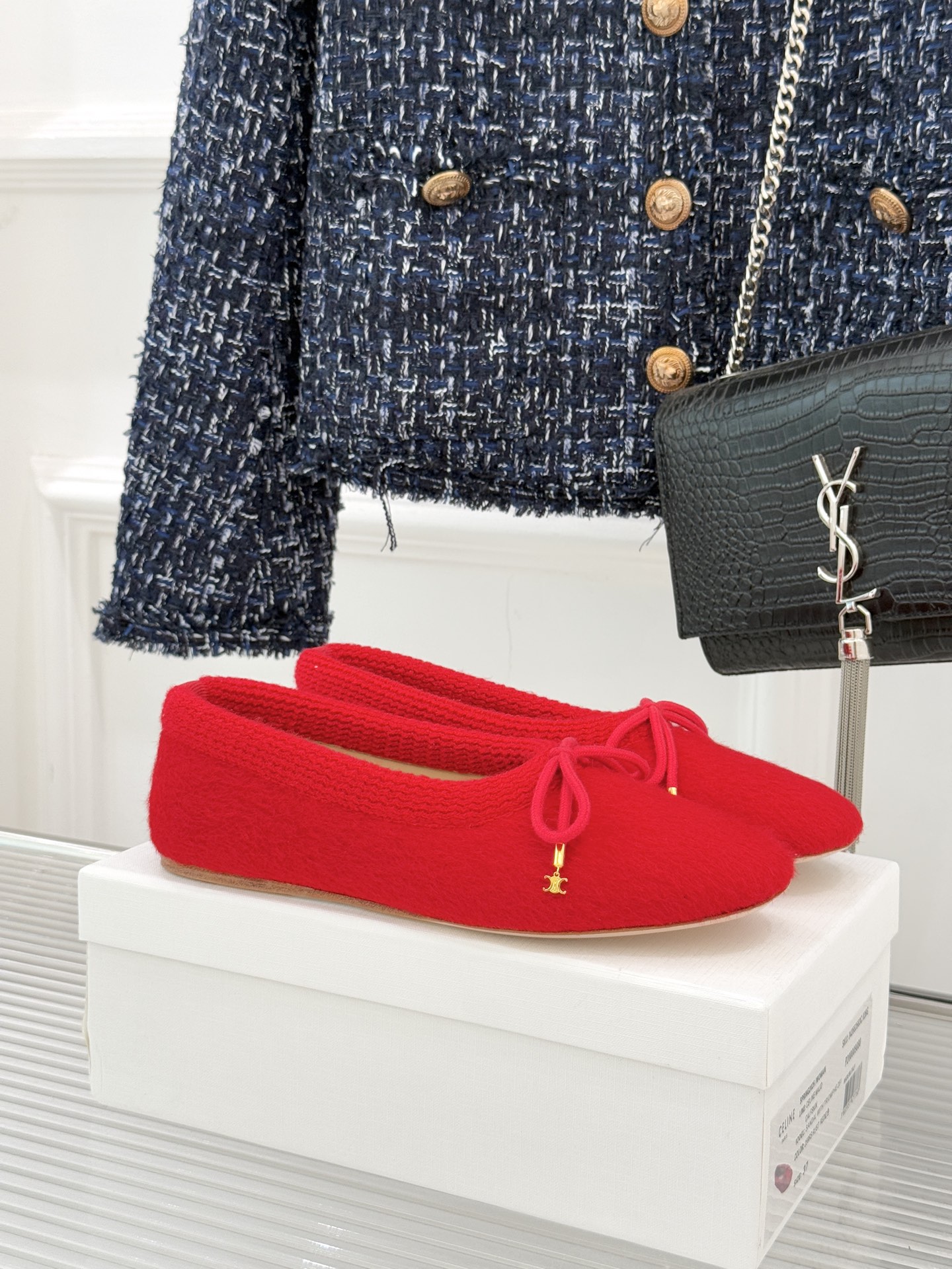 Celine /塞琳25WF新品蝴蝶结针织毛毛平底芭蕾舞鞋当芭蕾美学的灵动邂逅布尔乔亚风的慵懒精致这双芭