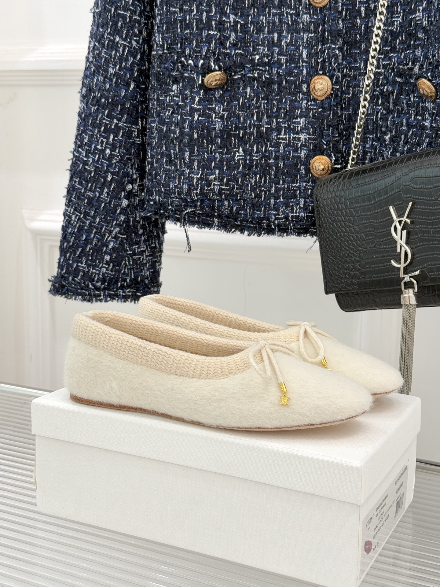 Celine /塞琳25WF新品蝴蝶结针织毛毛平底芭蕾舞鞋当芭蕾美学的灵动邂逅布尔乔亚风的慵懒精致这双芭