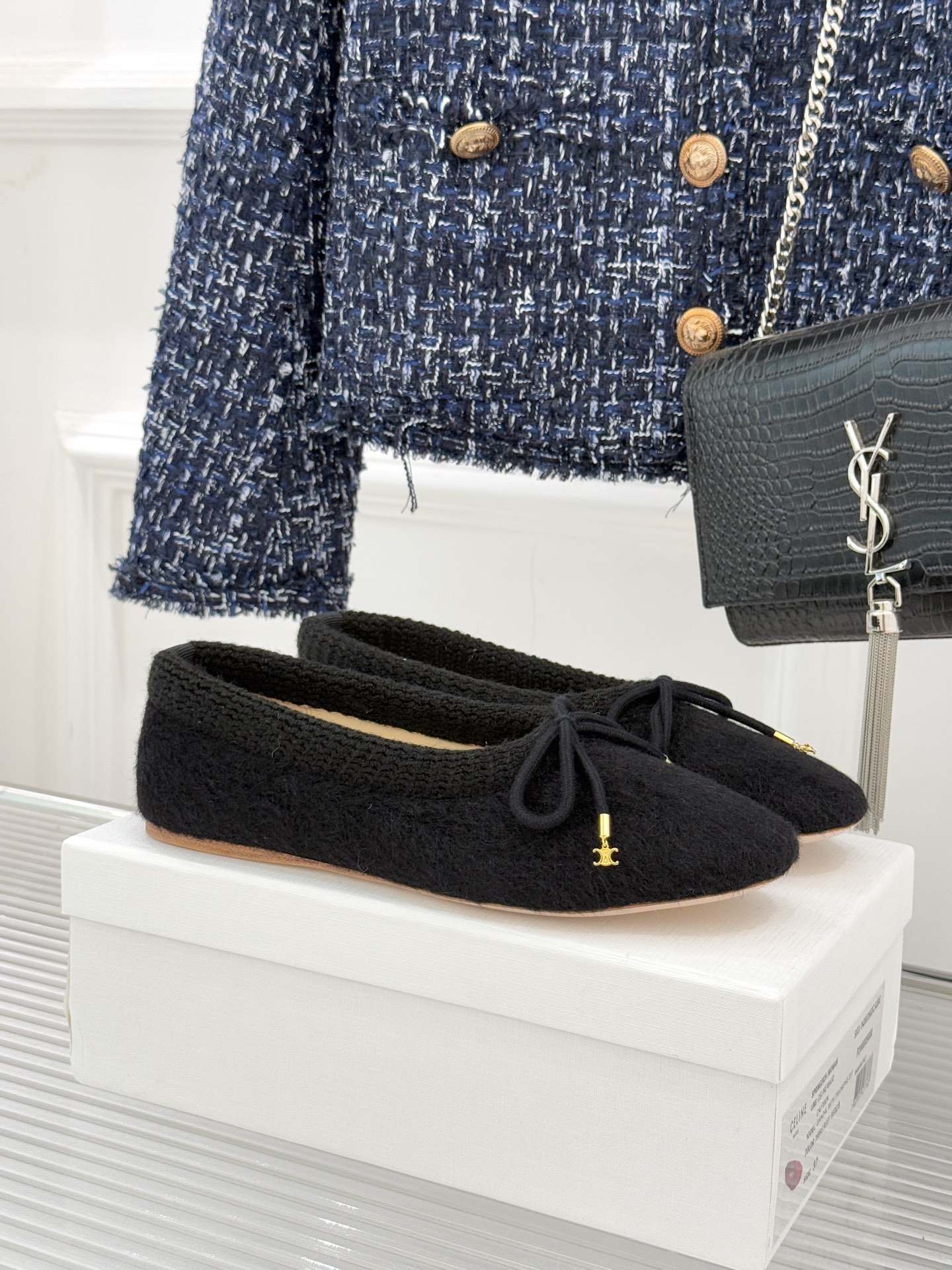 Celine /塞琳25WF新品蝴蝶结针织毛毛平底芭蕾舞鞋当芭蕾美学的灵动邂逅布尔乔亚风的慵懒精致这双芭