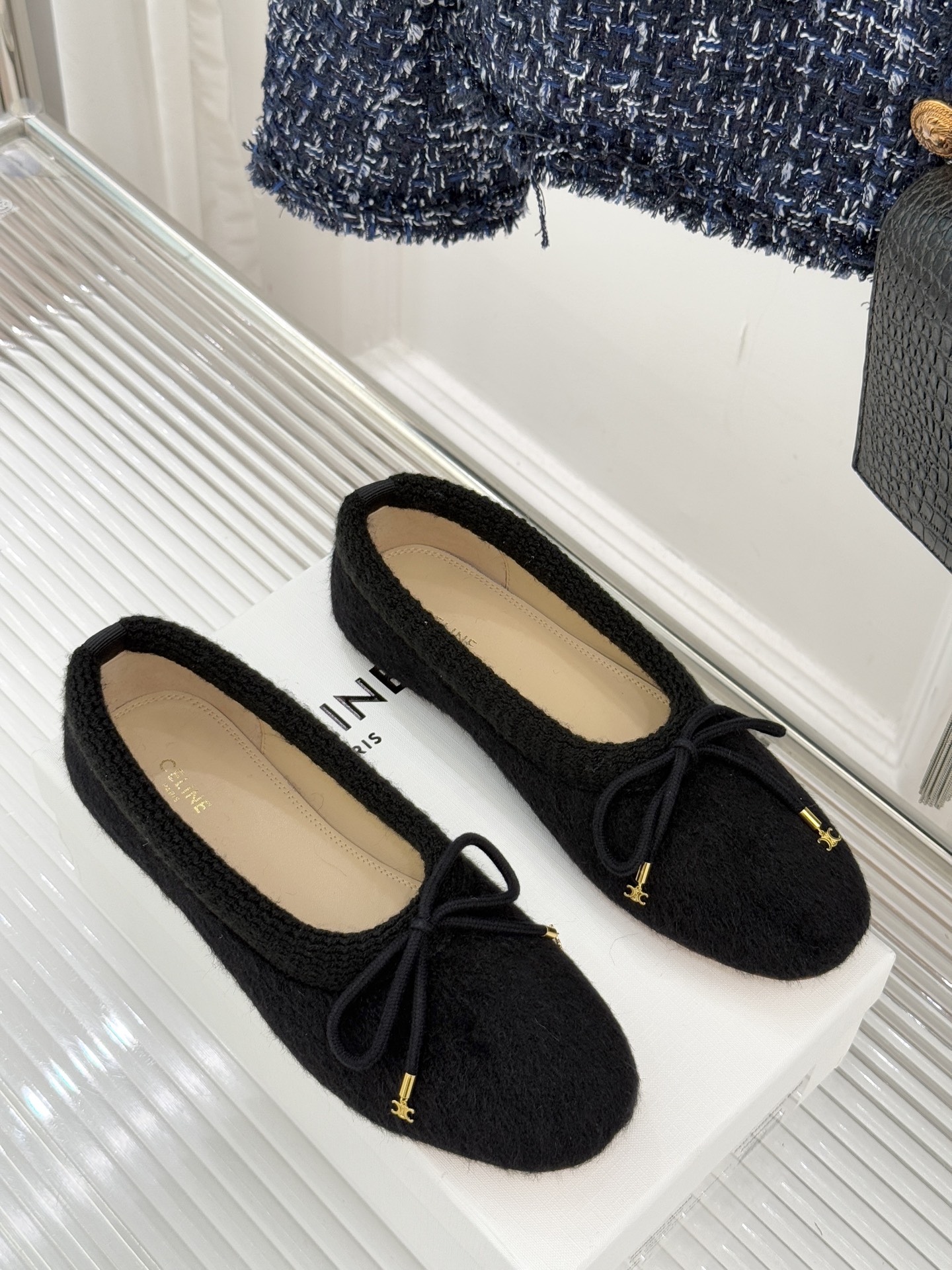 Celine /塞琳25WF新品蝴蝶结针织毛毛平底芭蕾舞鞋当芭蕾美学的灵动邂逅布尔乔亚风的慵懒精致这双芭