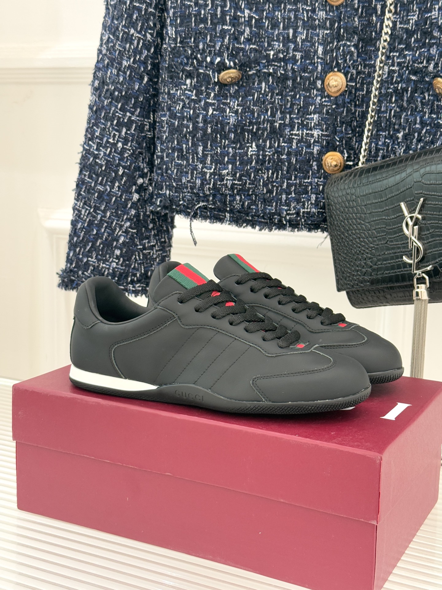 男码＋10Gucci/古驰25WF新品彩虹织带休闲德训鞋当70年代运动基因遇上大胆色彩表达这款休闲德训鞋