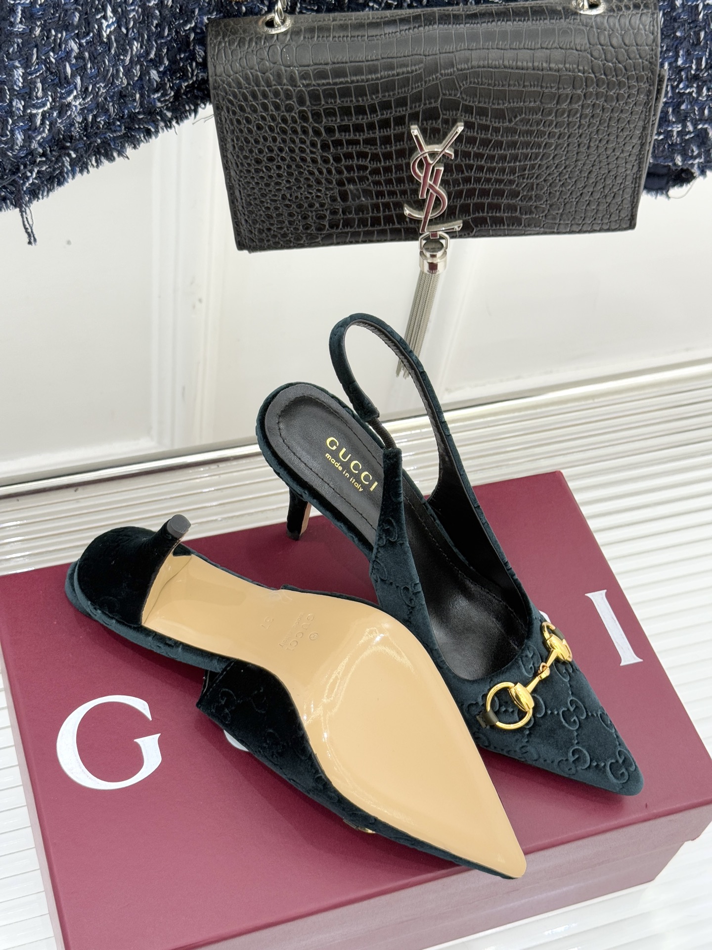 Gucci Horsebit Slingback Heels: Elegant Suede & Leather Pointed-Toe Sandals 10 i1762097753366 3126 0 8