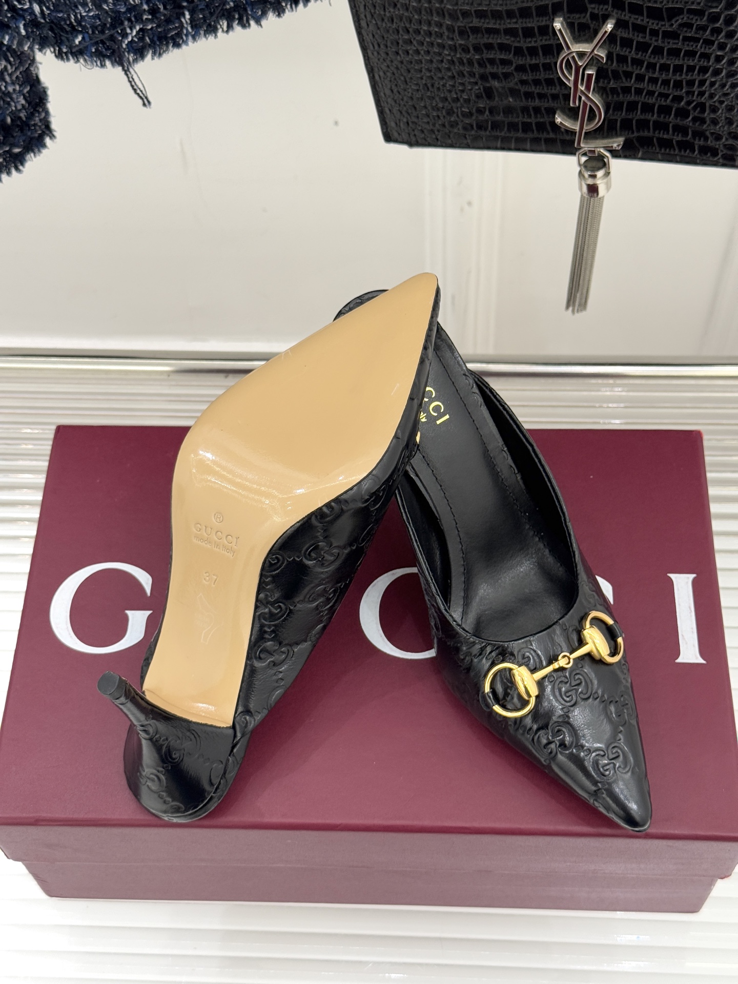 Gucci Horsebit Pointed-Toe Heeled Slingback Sandals in Suede & Leather 10 i1762097817661 712 0 8