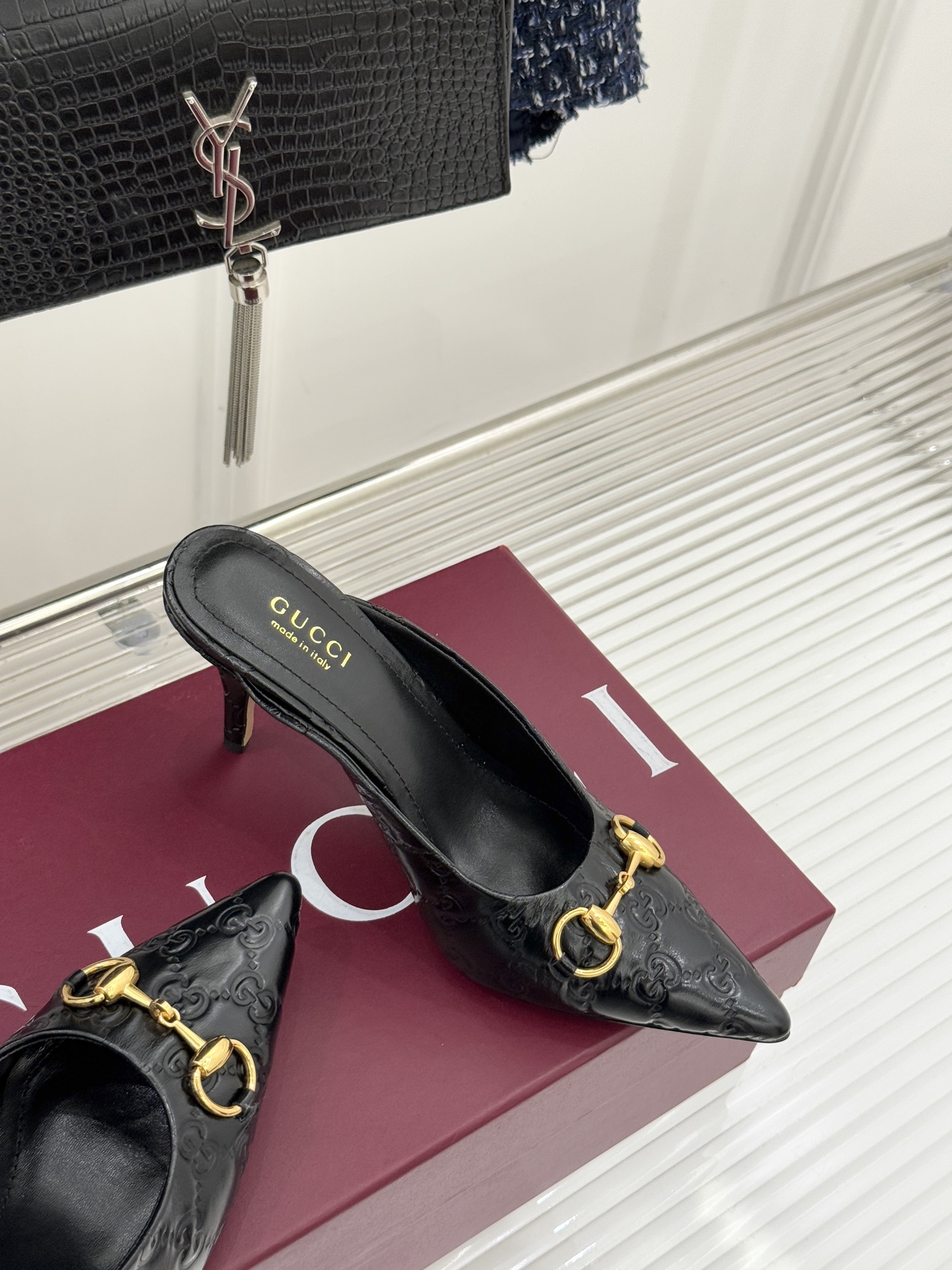 Gucci Horsebit Pointed-Toe Heeled Slingback Sandals in Suede & Leather 6 i1762097817826 3819 0 4