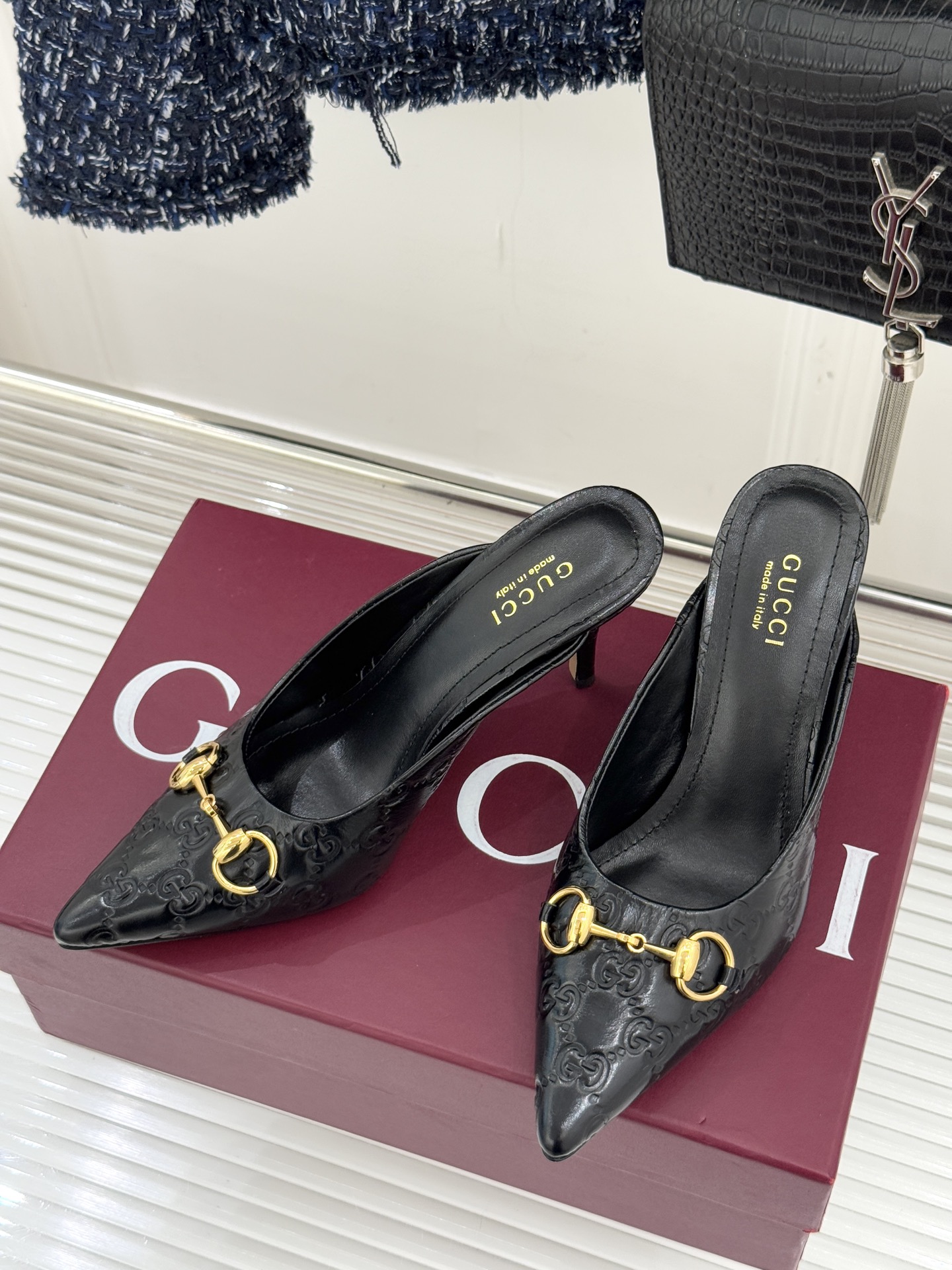 Gucci Horsebit Pointed-Toe Heeled Slingback Sandals in Suede & Leather 3 i1762097818906 3800 0 1