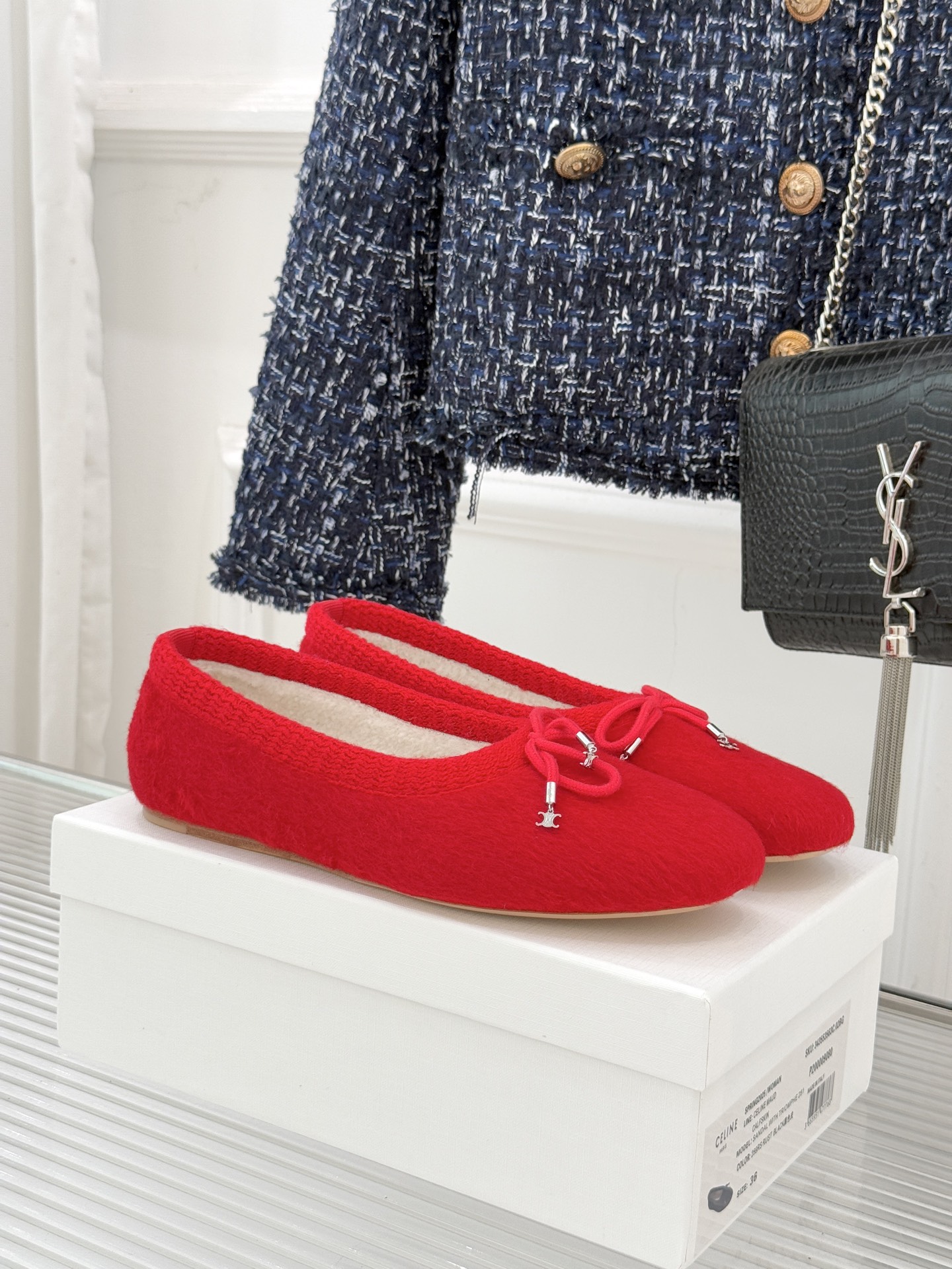 Celine /塞琳25WF新品蝴蝶结针织毛毛平底芭蕾舞鞋当芭蕾美学的灵动邂逅布尔乔亚风的慵懒精致这双芭