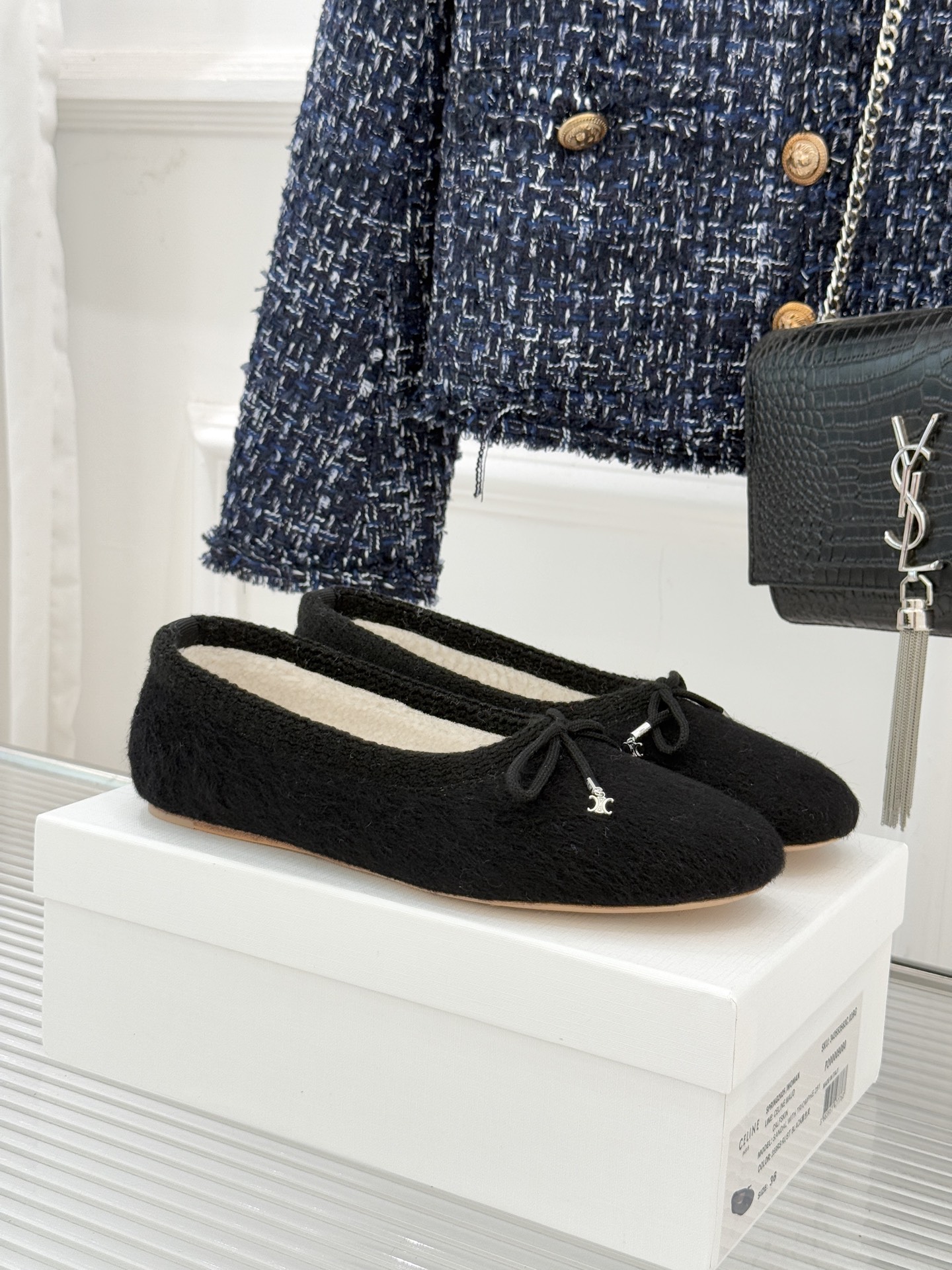 Celine /塞琳25WF新品蝴蝶结针织毛毛平底芭蕾舞鞋当芭蕾美学的灵动邂逅布尔乔亚风的慵懒精致这双芭