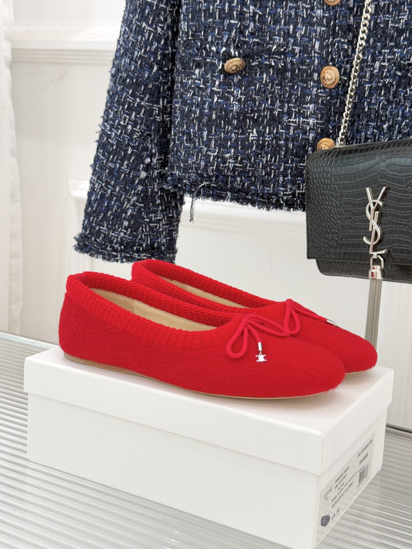 Celine /塞琳25WF新品蝴蝶结针织毛毛平底芭蕾舞鞋当芭蕾美学的灵动邂逅布尔乔亚风的慵懒精致这双芭