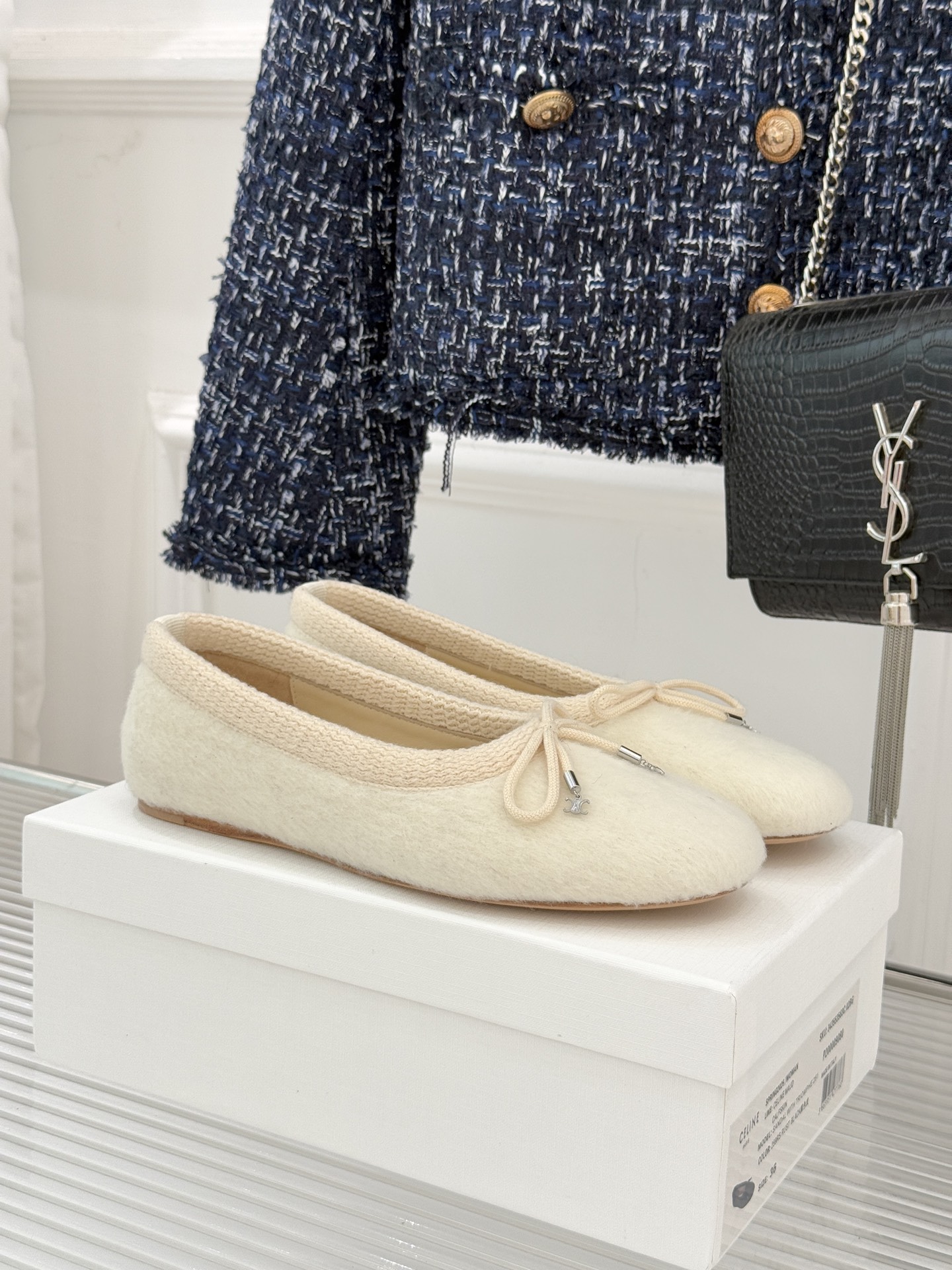 Celine /塞琳25WF新品蝴蝶结针织毛毛平底芭蕾舞鞋当芭蕾美学的灵动邂逅布尔乔亚风的慵懒精致这双芭