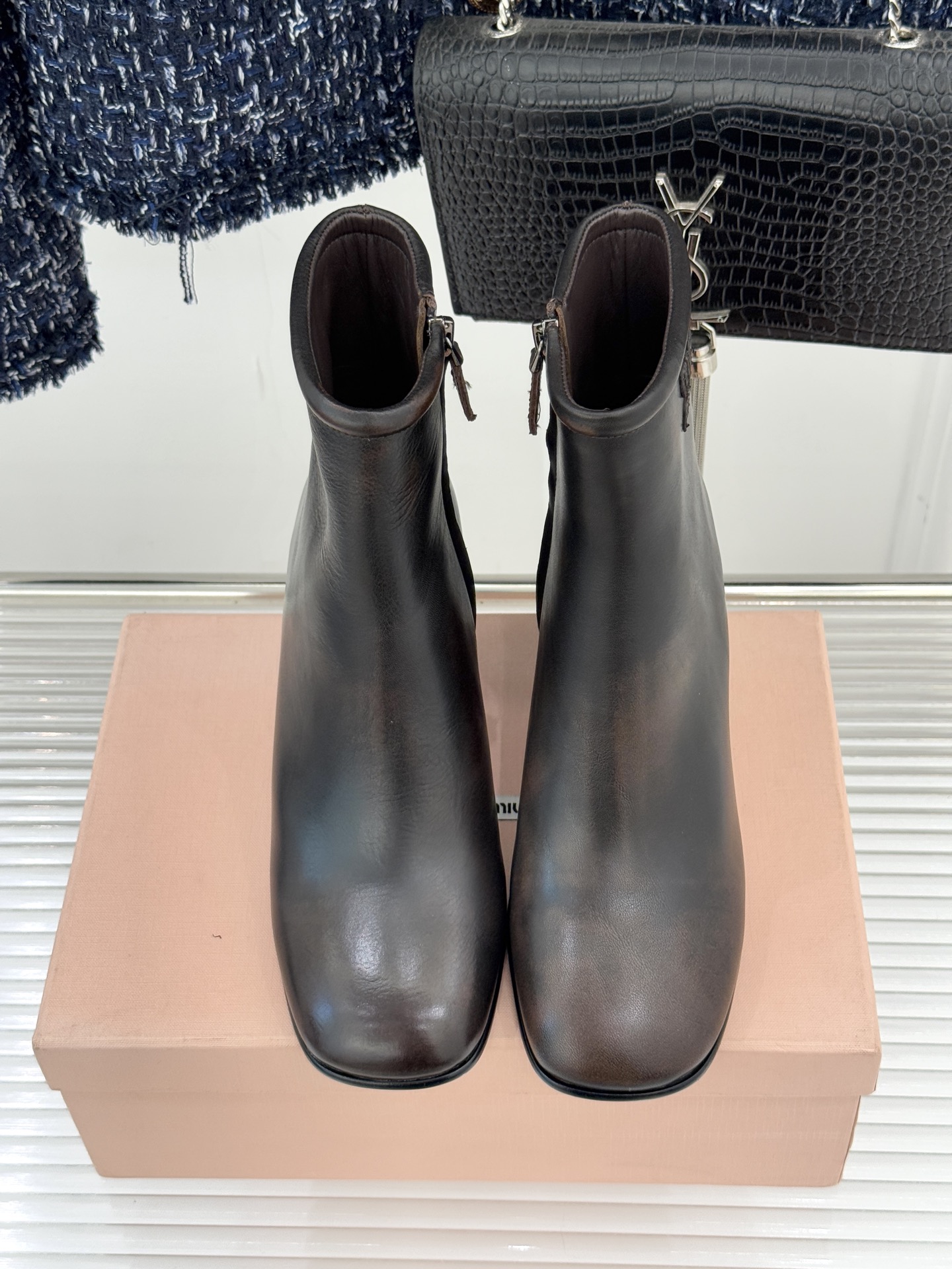 Miu Miu Women's Vintage Block Heel Ankle Boots with Logo Detail 5 i1763225025048 9765 0 3