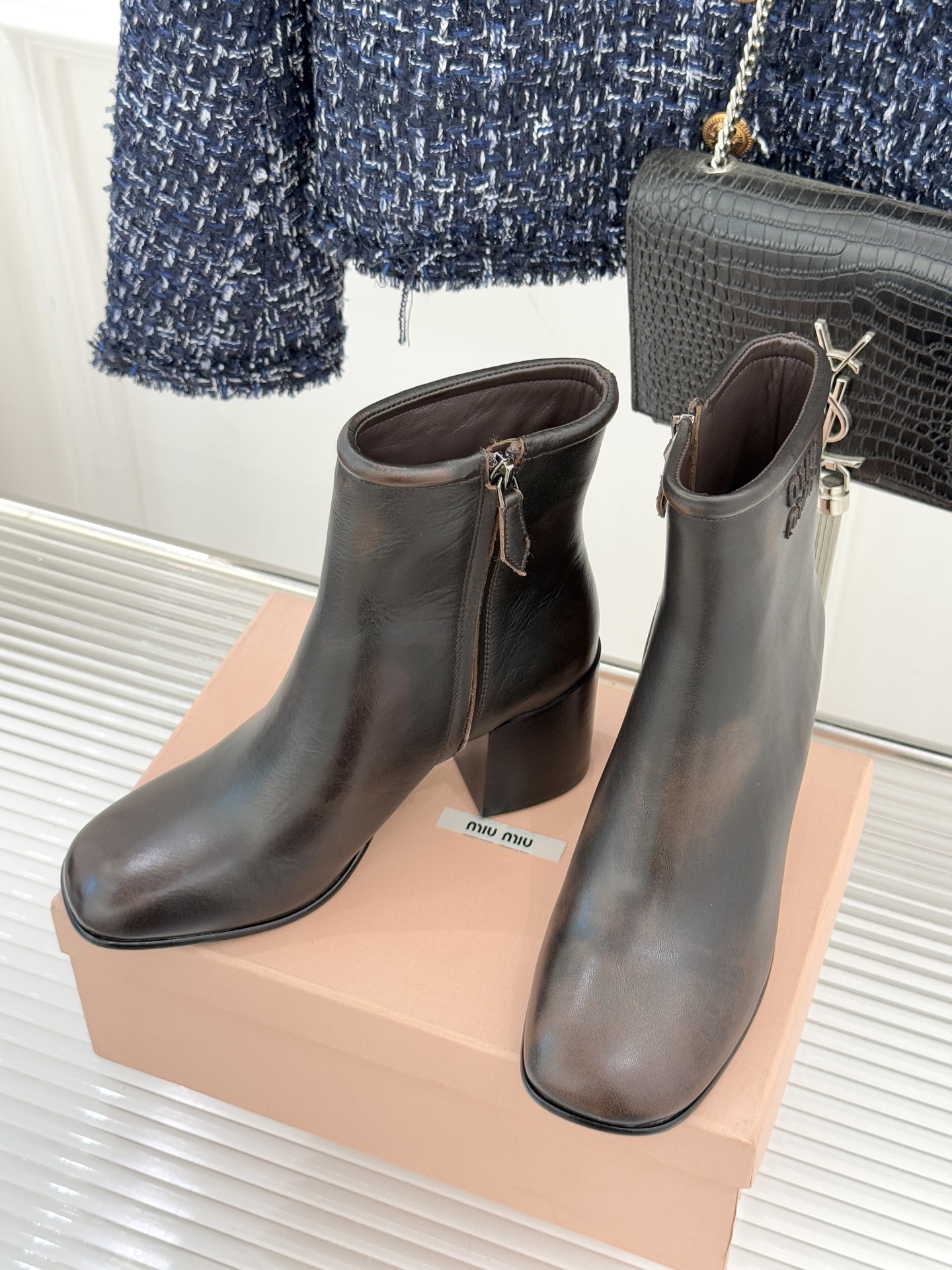 Miu Miu Women's Vintage Block Heel Ankle Boots with Logo Detail 3 i1763225026410 2418 0 1